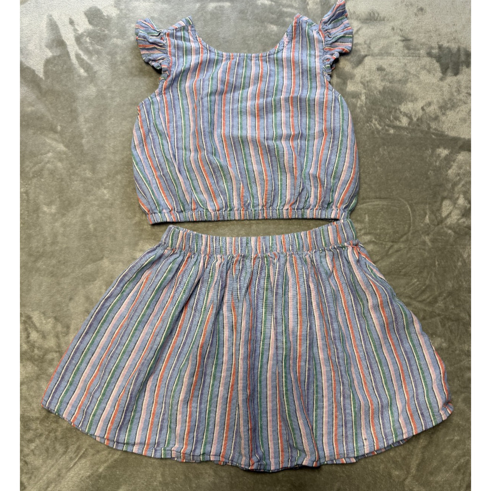 GAP Kids Blue Stripe Skirt Set XL Youth Girls Two Piece Crop Top Outfit Linen